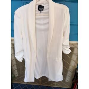 BBJ Los Angeles White Open Front Blazer Women’s Medium Ruched 3/4